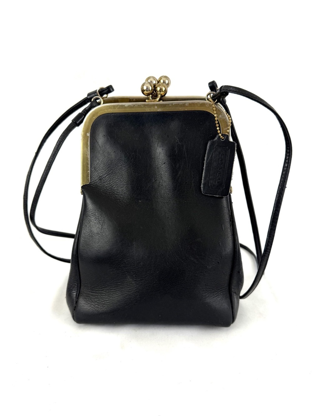 Vintage Black Leather Coach Bonnie Cashin Double Kiss Lock Kisslock Purse - Picture 2 of 10